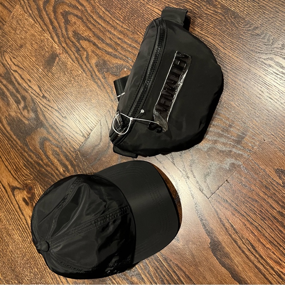 Steve Madden Black Nylon Cap & Belt Bag Set